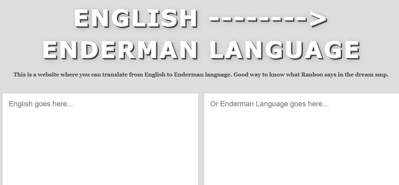 Lingojam Enderman to English Translator