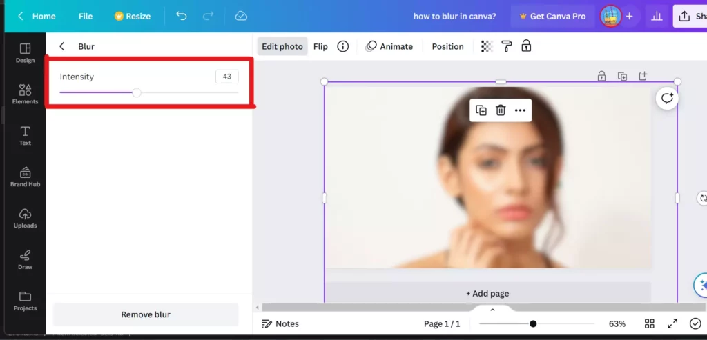 changing intensity of blur in canva